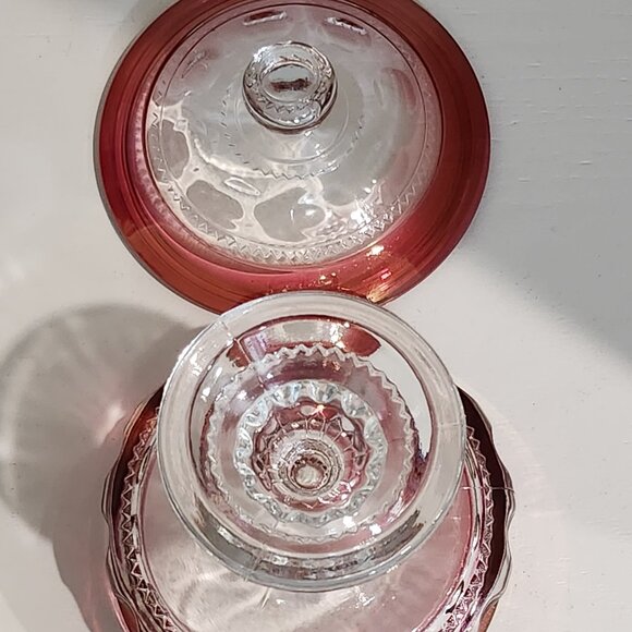 Indiana Glass/Tiffin Ruby Red King's Crown Thumbprint Glass Compote With Lid - Picture 7 of 10